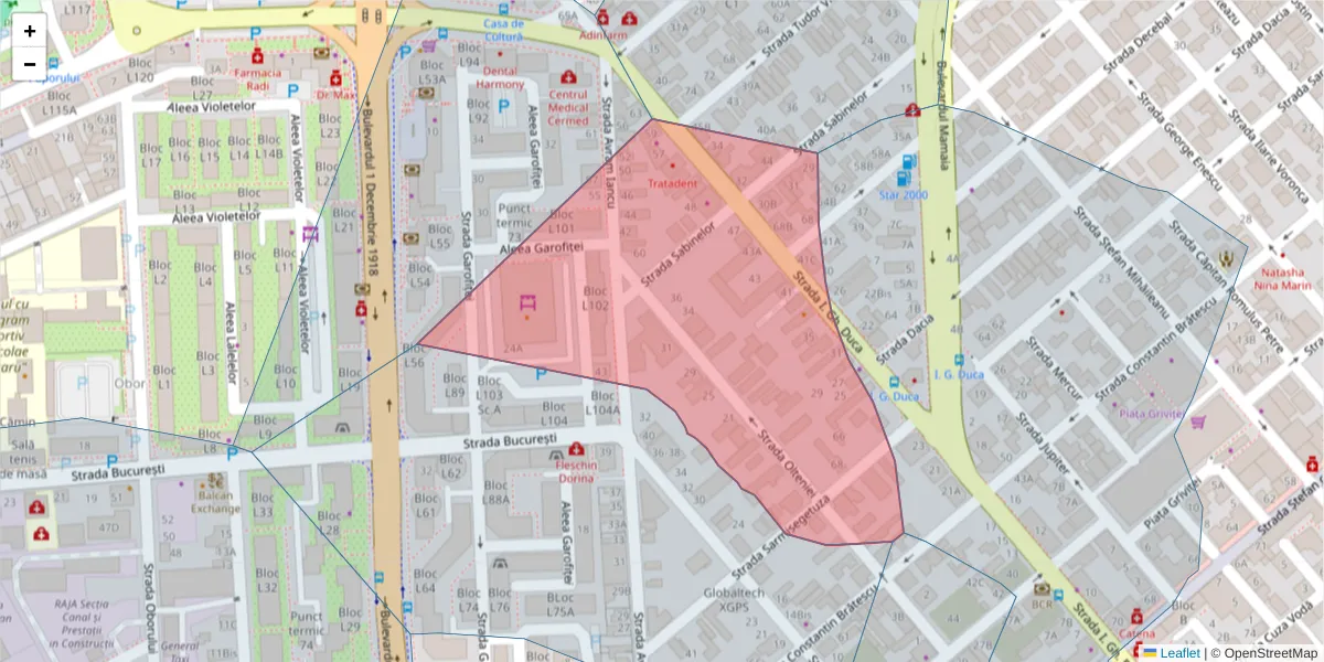 Hartă a codului poștal  și a codurilor poștale învecinate