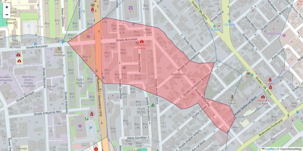 Hartă a codului poștal  și a codurilor poștale învecinate