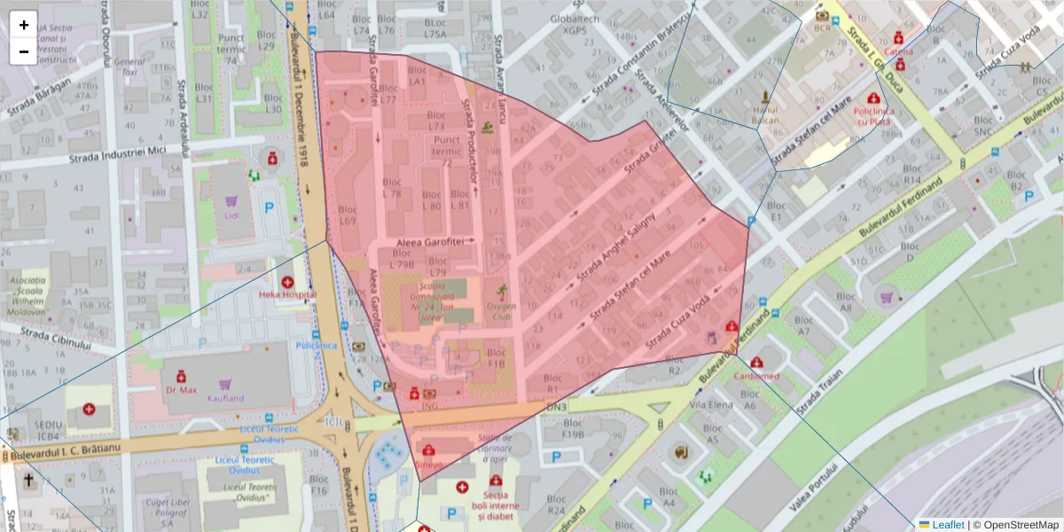 Hartă a codului poștal  și a codurilor poștale învecinate