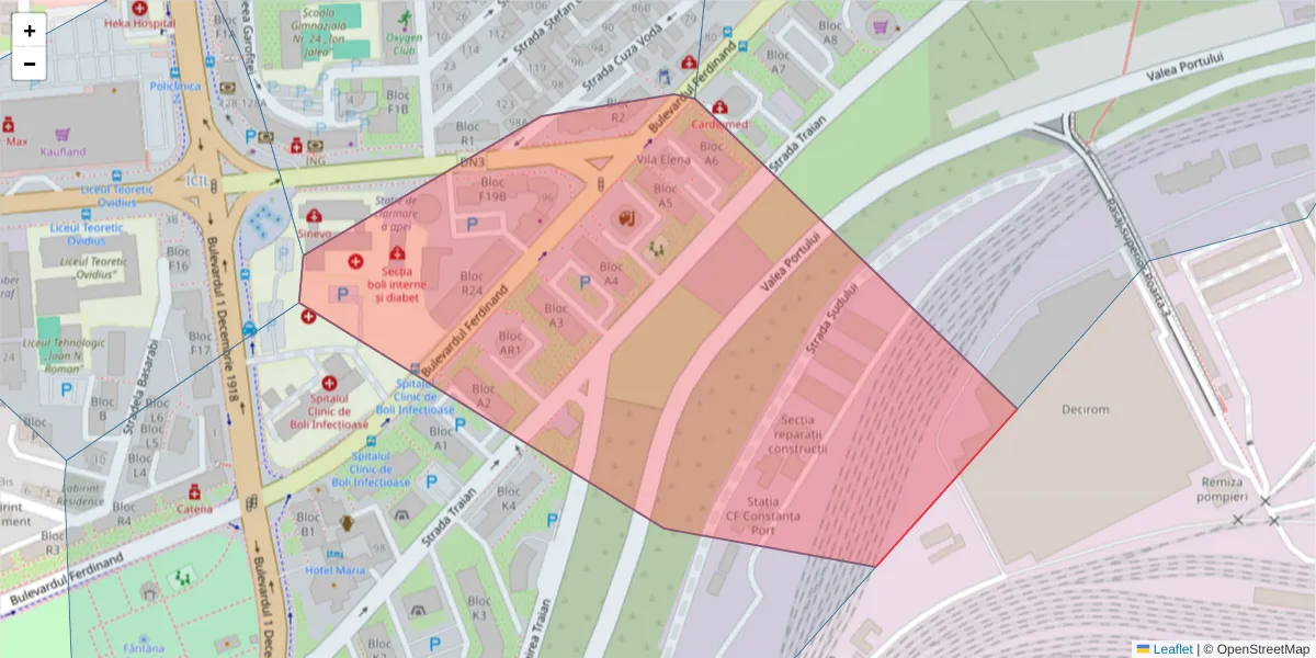 Hartă a codului poștal  și a codurilor poștale învecinate