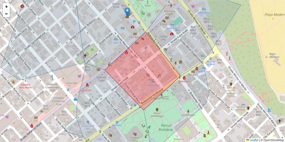 Hartă a codului poștal  și a codurilor poștale învecinate