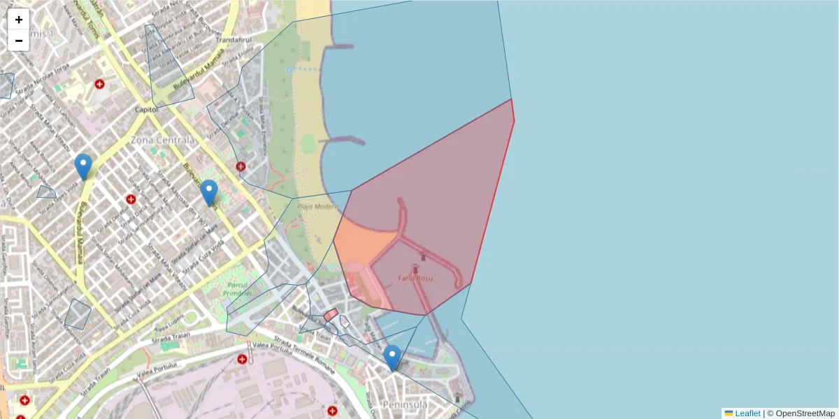 Hartă a codului poștal  și a codurilor poștale învecinate