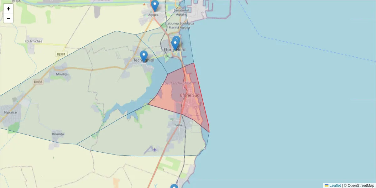 Hartă a codului poștal  și a codurilor poștale învecinate