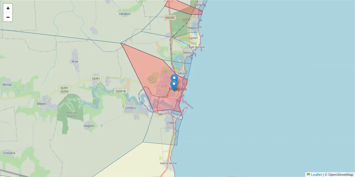 Hartă a codului poștal  și a codurilor poștale învecinate