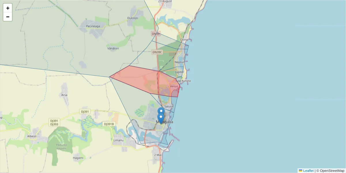 Hartă a codului poștal  și a codurilor poștale învecinate