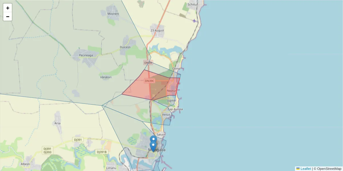 Hartă a codului poștal  și a codurilor poștale învecinate
