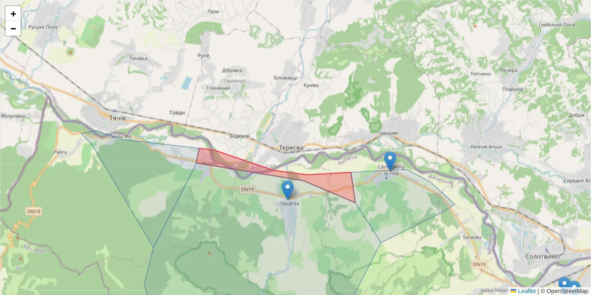 Hartă a codului poștal  și a codurilor poștale învecinate