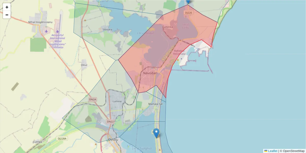 Hartă a codului poștal  și a codurilor poștale învecinate