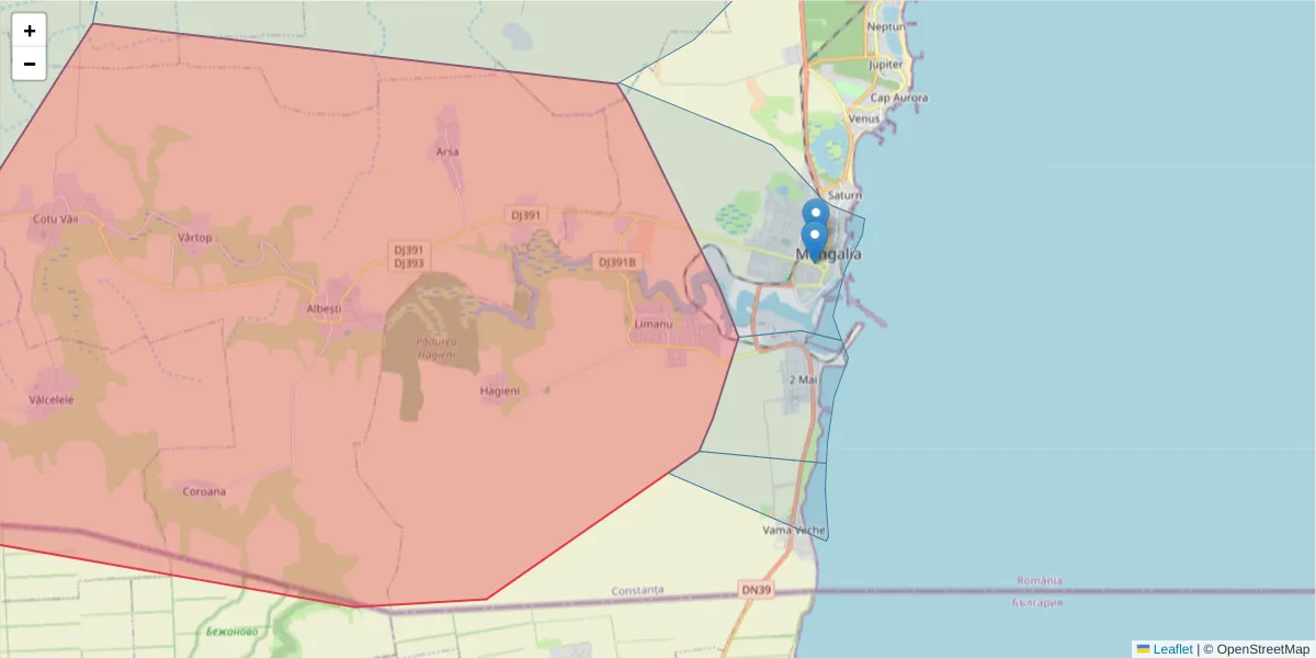 Hartă a codului poștal  și a codurilor poștale învecinate