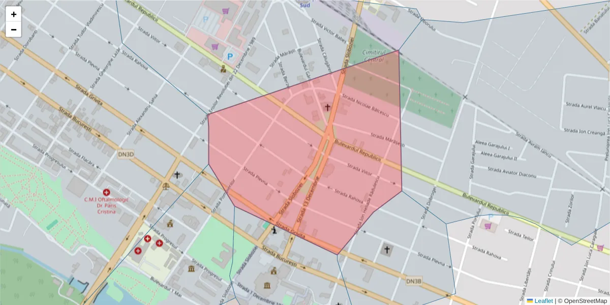 Hartă a codului poștal  și a codurilor poștale învecinate