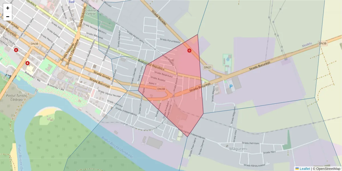 Hartă a codului poștal  și a codurilor poștale învecinate