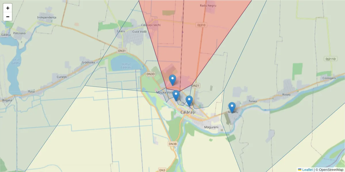 Hartă a codului poștal  și a codurilor poștale învecinate