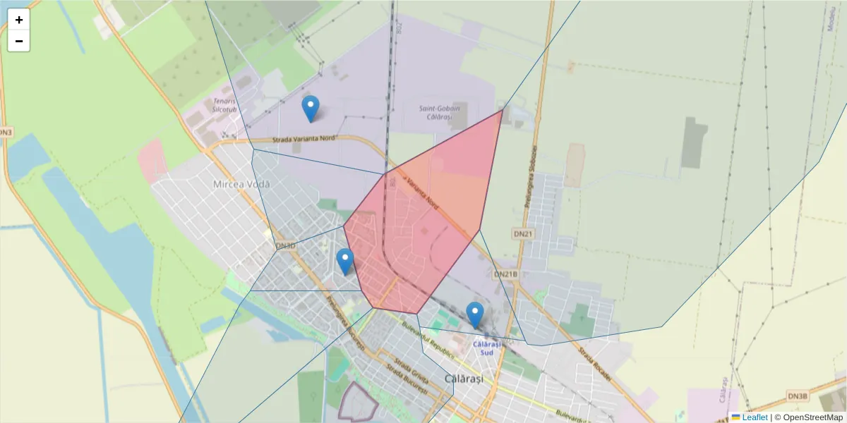 Hartă a codului poștal  și a codurilor poștale învecinate