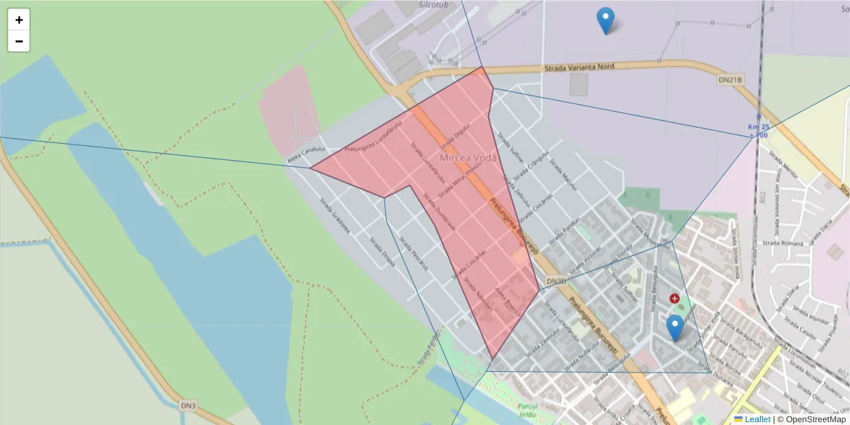 Hartă a codului poștal  și a codurilor poștale învecinate