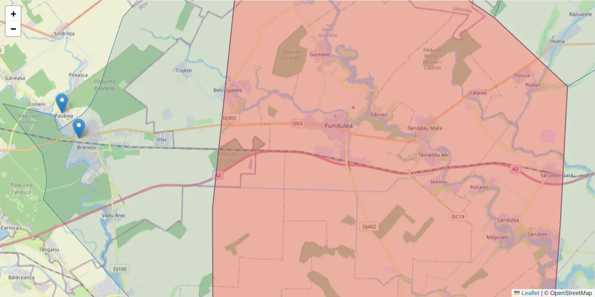 Hartă a codului poștal  și a codurilor poștale învecinate