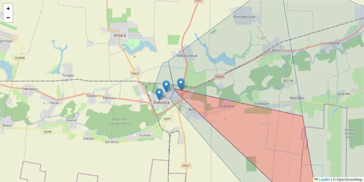 Hartă a codului poștal  și a codurilor poștale învecinate