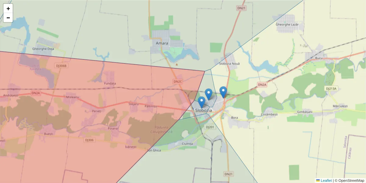 Hartă a codului poștal  și a codurilor poștale învecinate