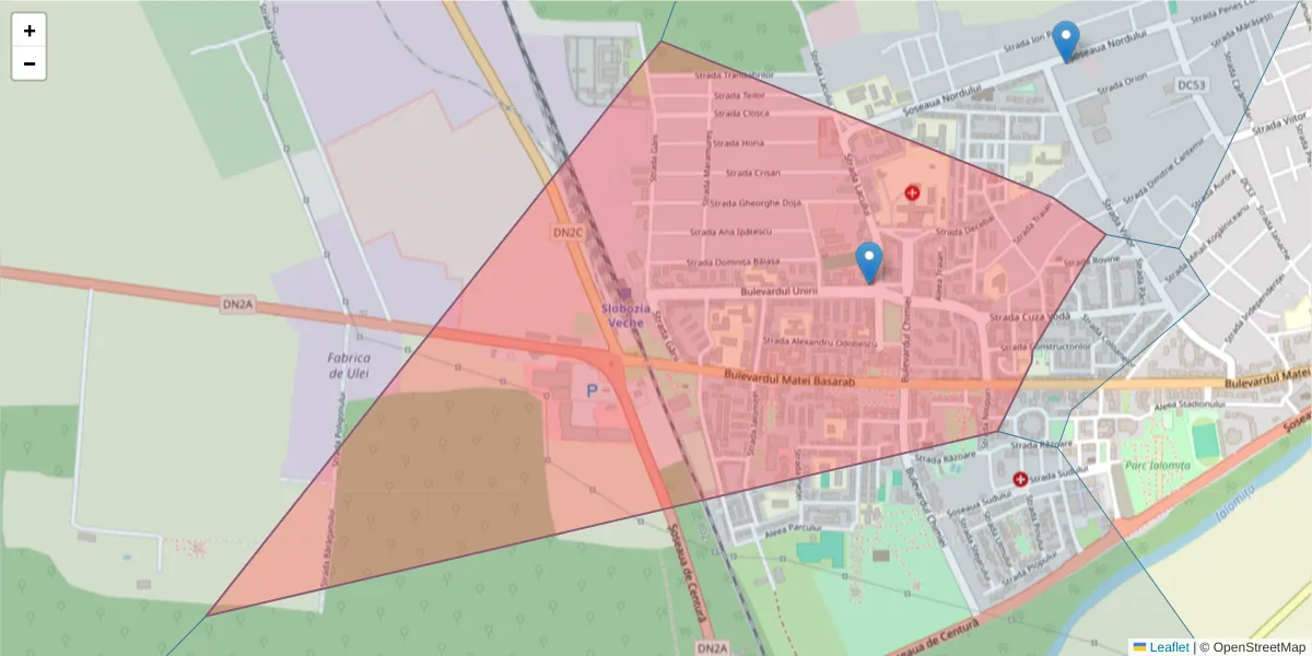 Hartă a codului poștal  și a codurilor poștale învecinate