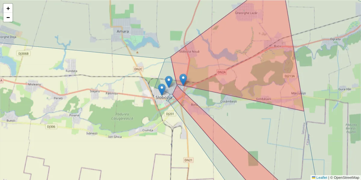 Hartă a codului poștal  și a codurilor poștale învecinate