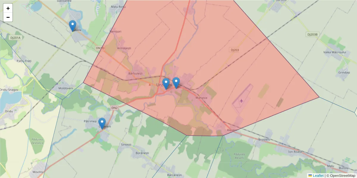 Hartă a codului poștal  și a codurilor poștale învecinate