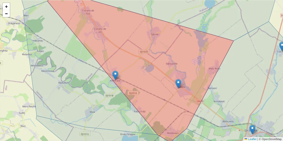 Hartă a codului poștal  și a codurilor poștale învecinate