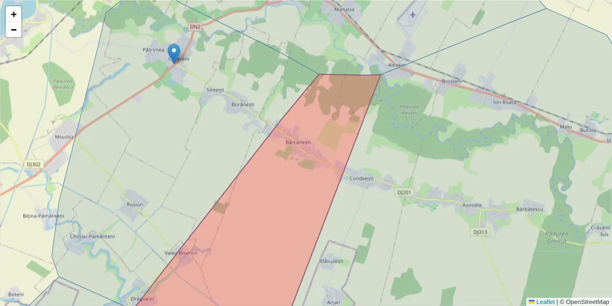 Hartă a codului poștal  și a codurilor poștale învecinate