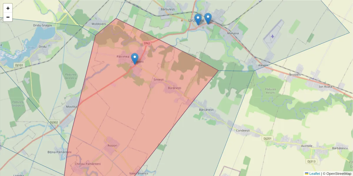 Hartă a codului poștal  și a codurilor poștale învecinate