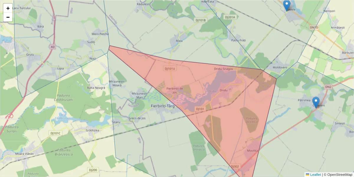 Hartă a codului poștal  și a codurilor poștale învecinate