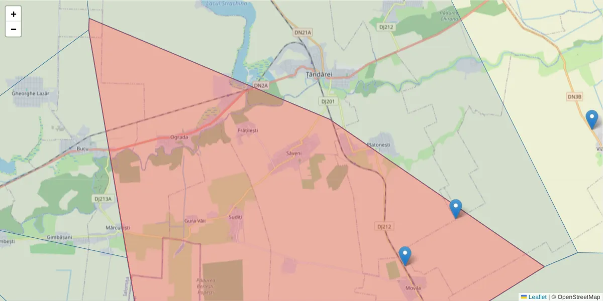 Hartă a codului poștal  și a codurilor poștale învecinate