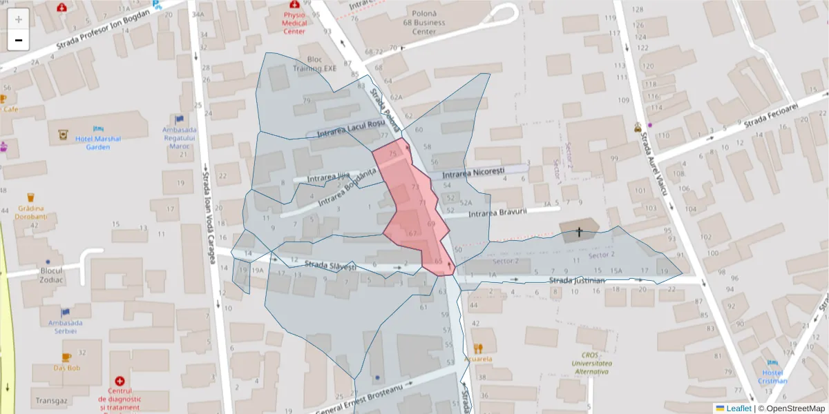 Hartă a codului poștal  și a codurilor poștale învecinate