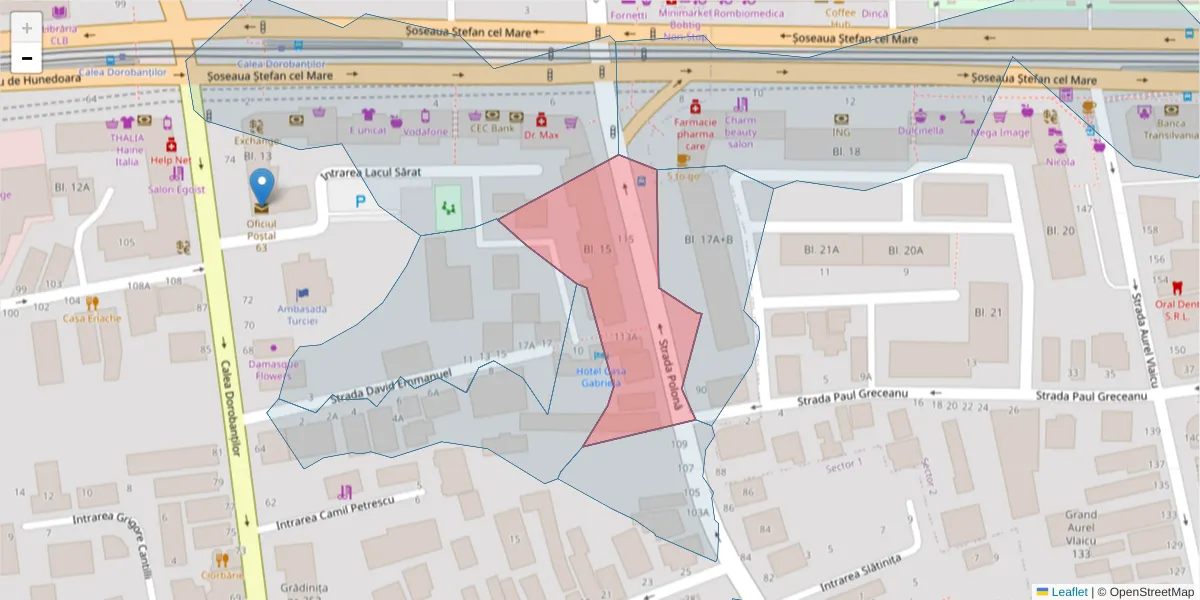 Hartă a codului poștal  și a codurilor poștale învecinate