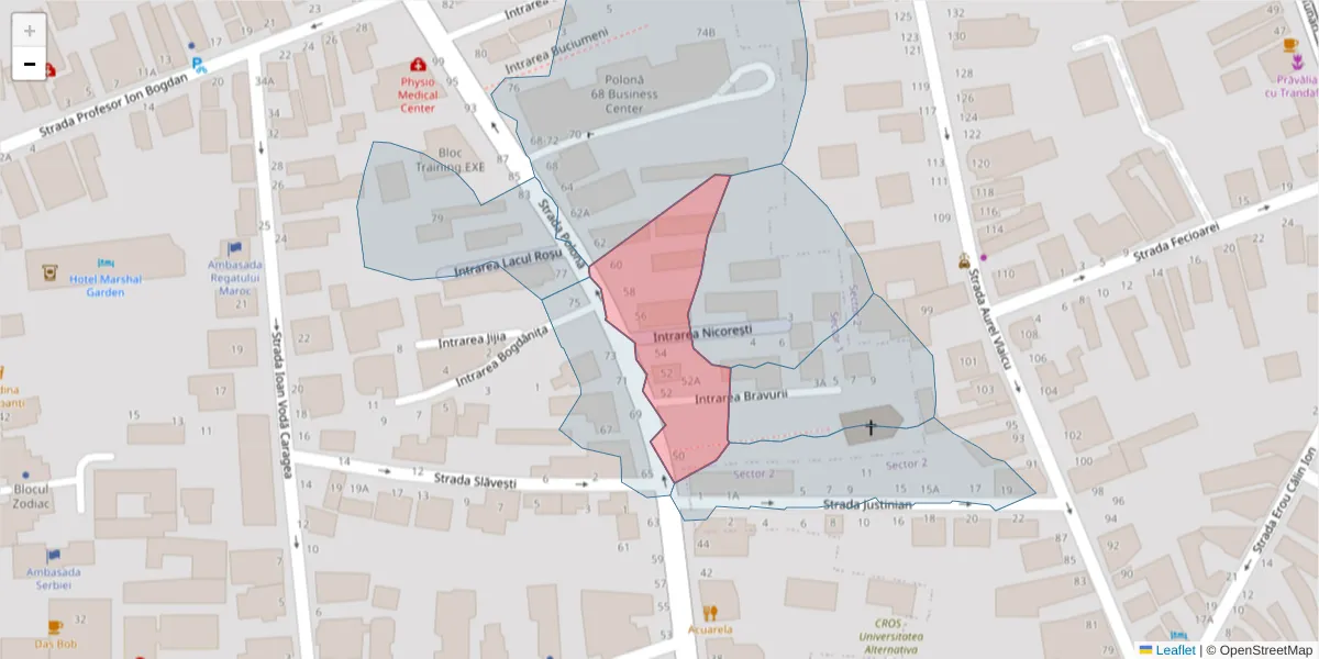 Hartă a codului poștal  și a codurilor poștale învecinate