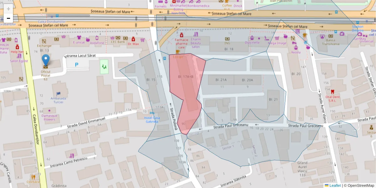 Hartă a codului poștal  și a codurilor poștale învecinate