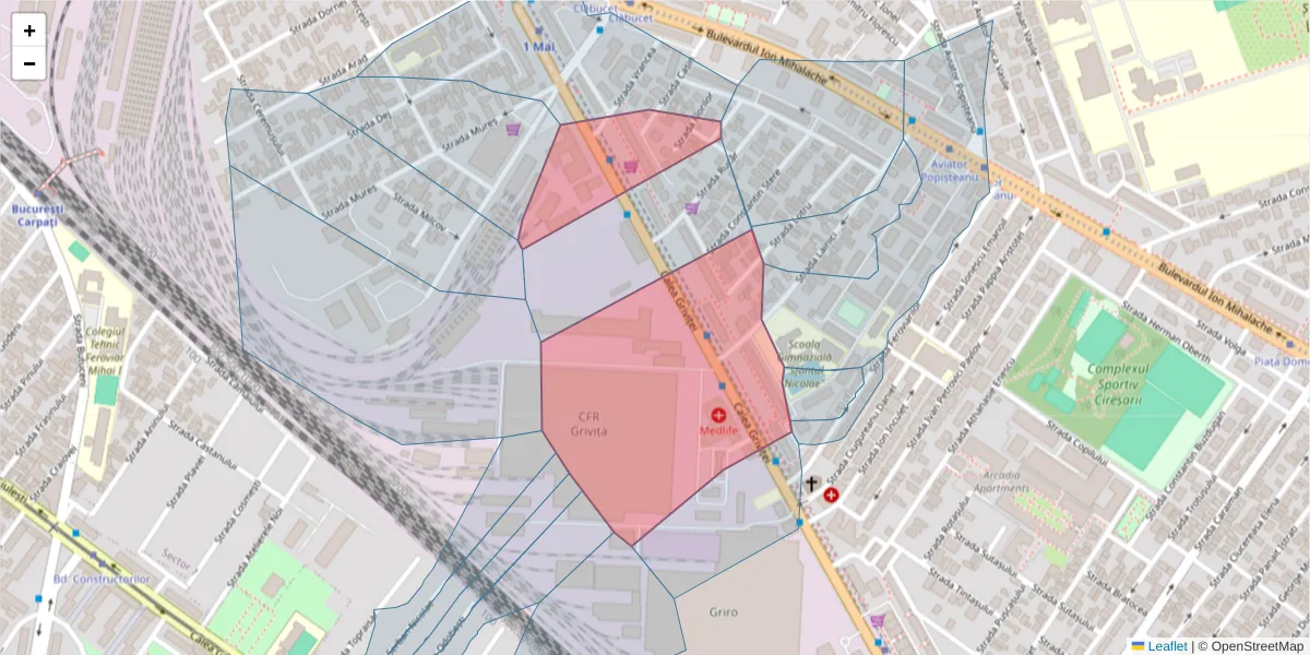 Hartă a codului poștal  și a codurilor poștale învecinate