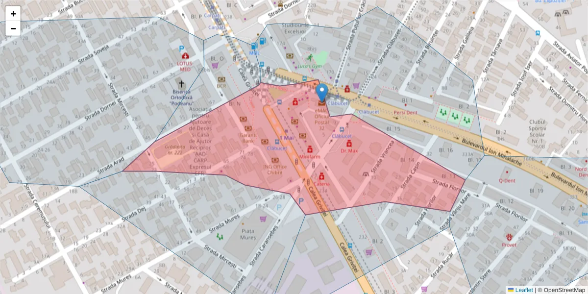 Hartă a codului poștal  și a codurilor poștale învecinate