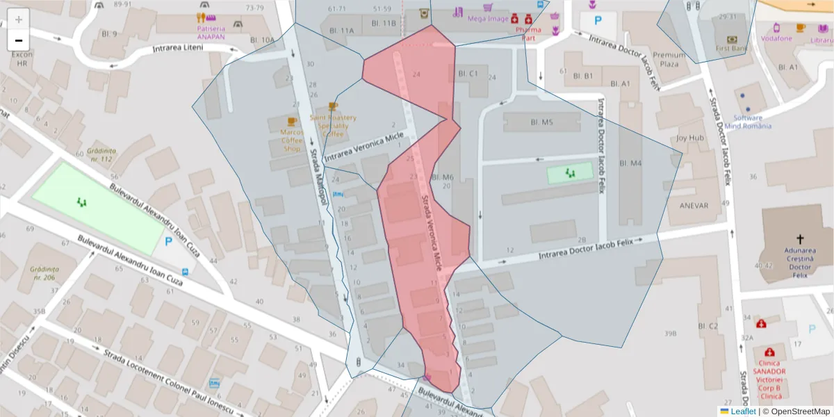 Hartă a codului poștal  și a codurilor poștale învecinate