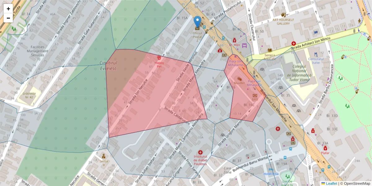 Hartă a codului poștal  și a codurilor poștale învecinate
