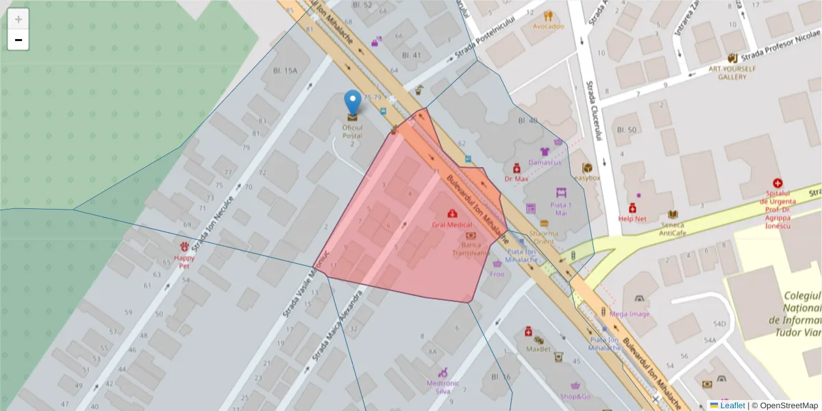 Hartă a codului poștal  și a codurilor poștale învecinate