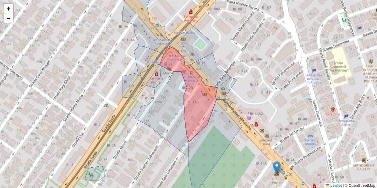 Hartă a codului poștal  și a codurilor poștale învecinate