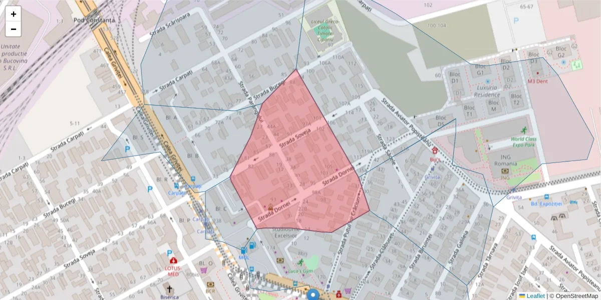 Hartă a codului poștal  și a codurilor poștale învecinate