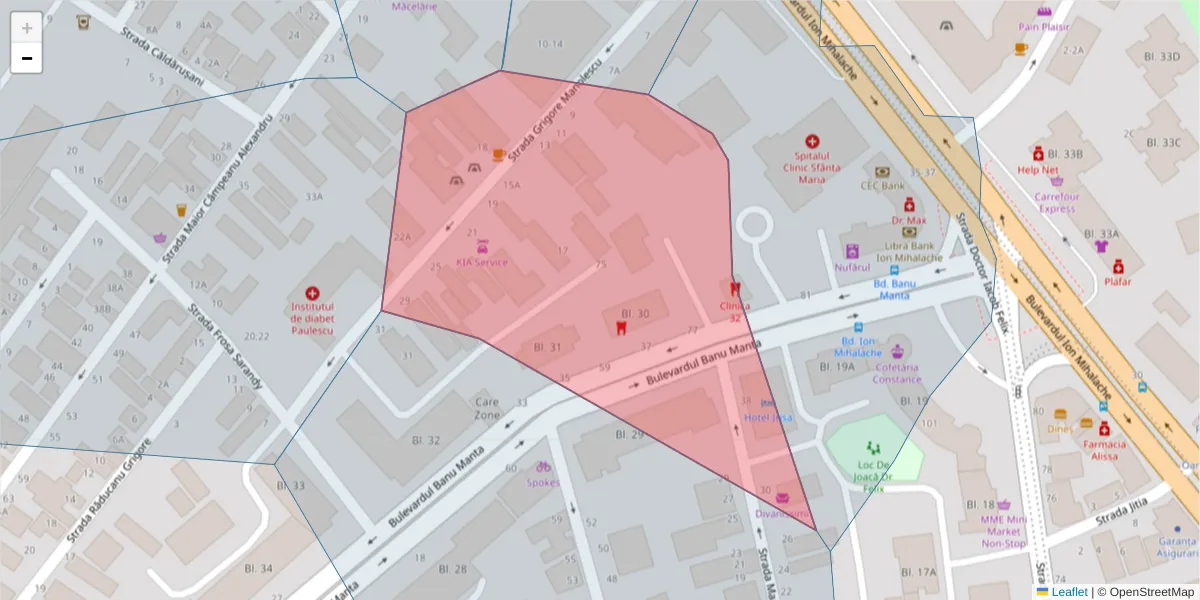 Hartă a codului poștal  și a codurilor poștale învecinate