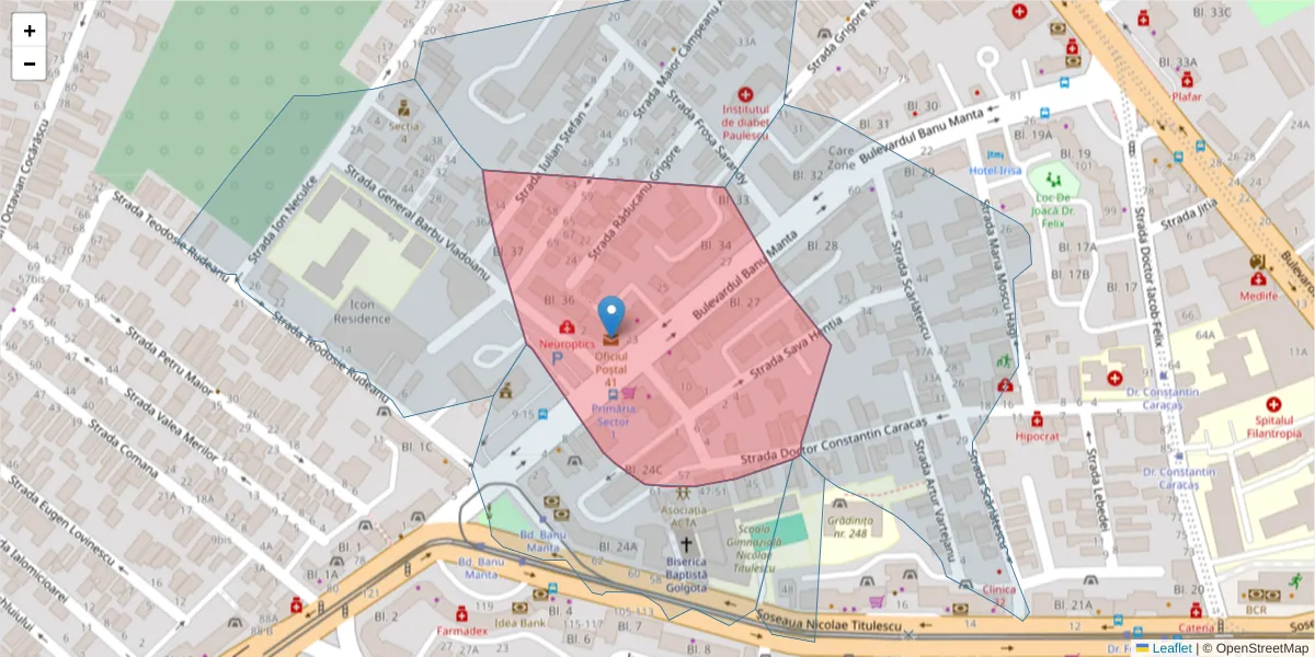 Hartă a codului poștal  și a codurilor poștale învecinate