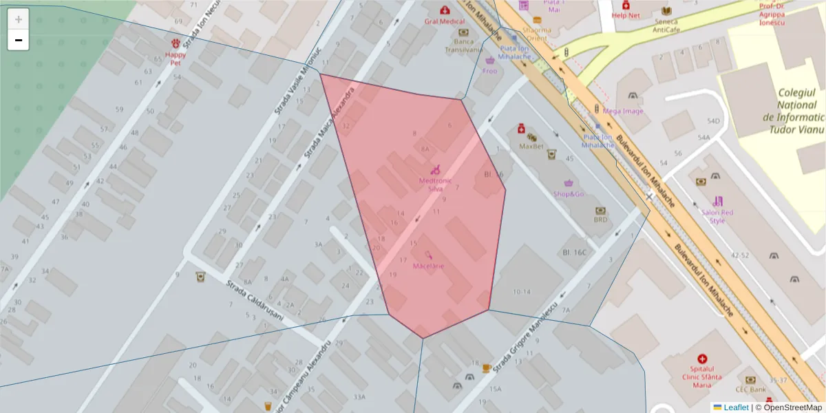 Hartă a codului poștal  și a codurilor poștale învecinate