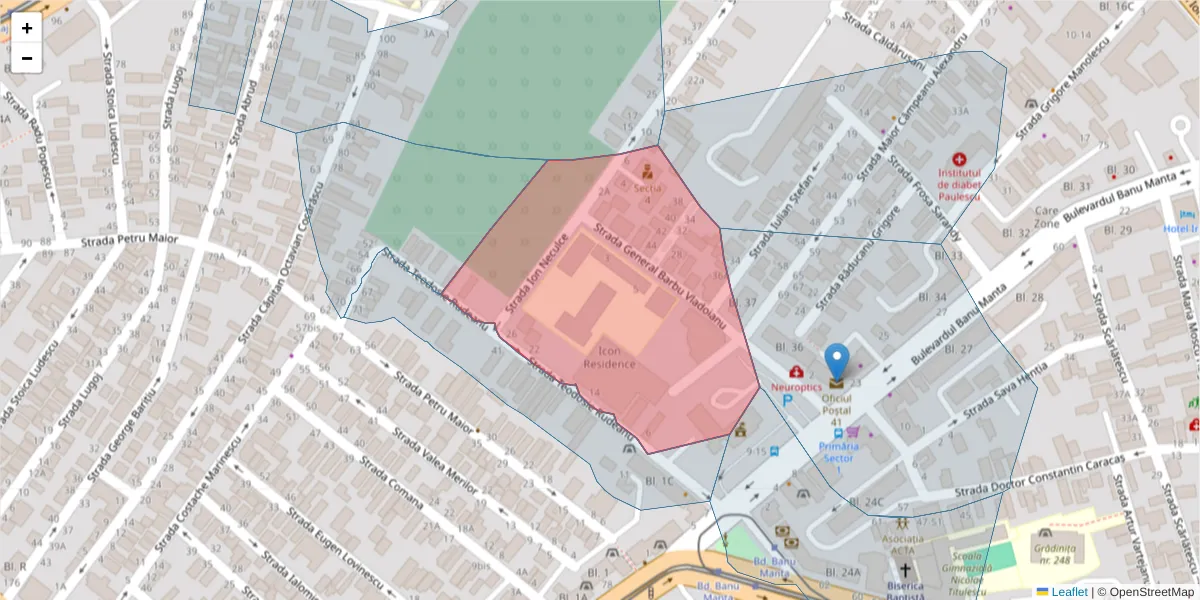 Hartă a codului poștal  și a codurilor poștale învecinate