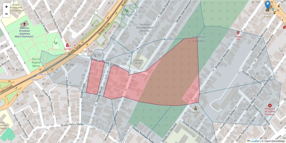 Hartă a codului poștal  și a codurilor poștale învecinate