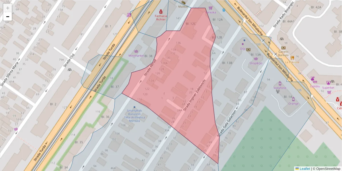 Hartă a codului poștal  și a codurilor poștale învecinate