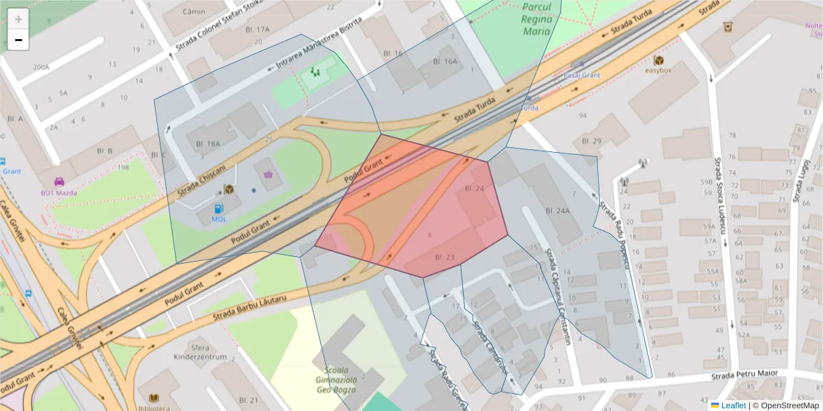 Hartă a codului poștal  și a codurilor poștale învecinate