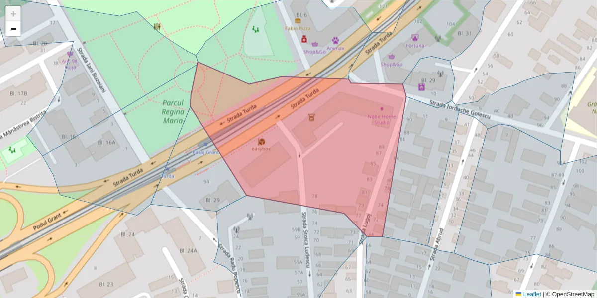 Hartă a codului poștal  și a codurilor poștale învecinate