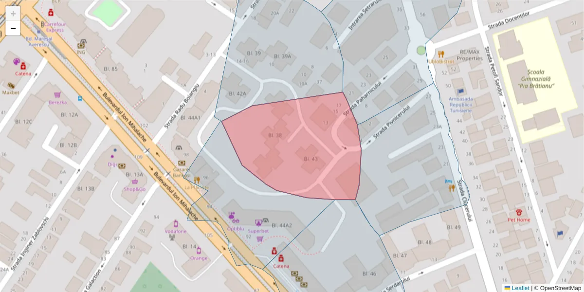 Hartă a codului poștal  și a codurilor poștale învecinate