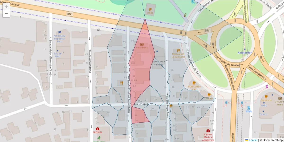 Hartă a codului poștal  și a codurilor poștale învecinate